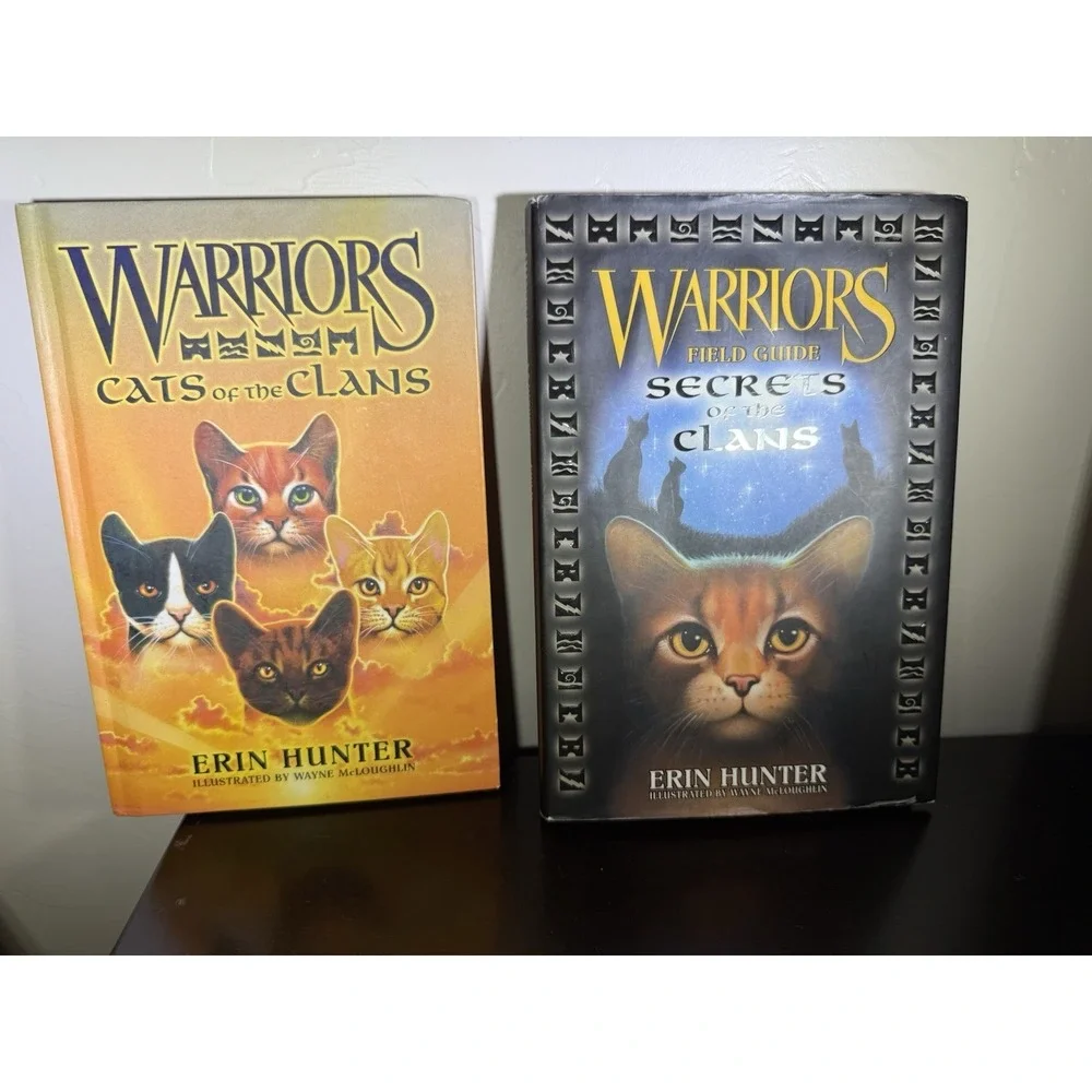 2 WARRIORS Cats of the Clan & Field Guide Secrets of the Clan HC Erin Hunter lot